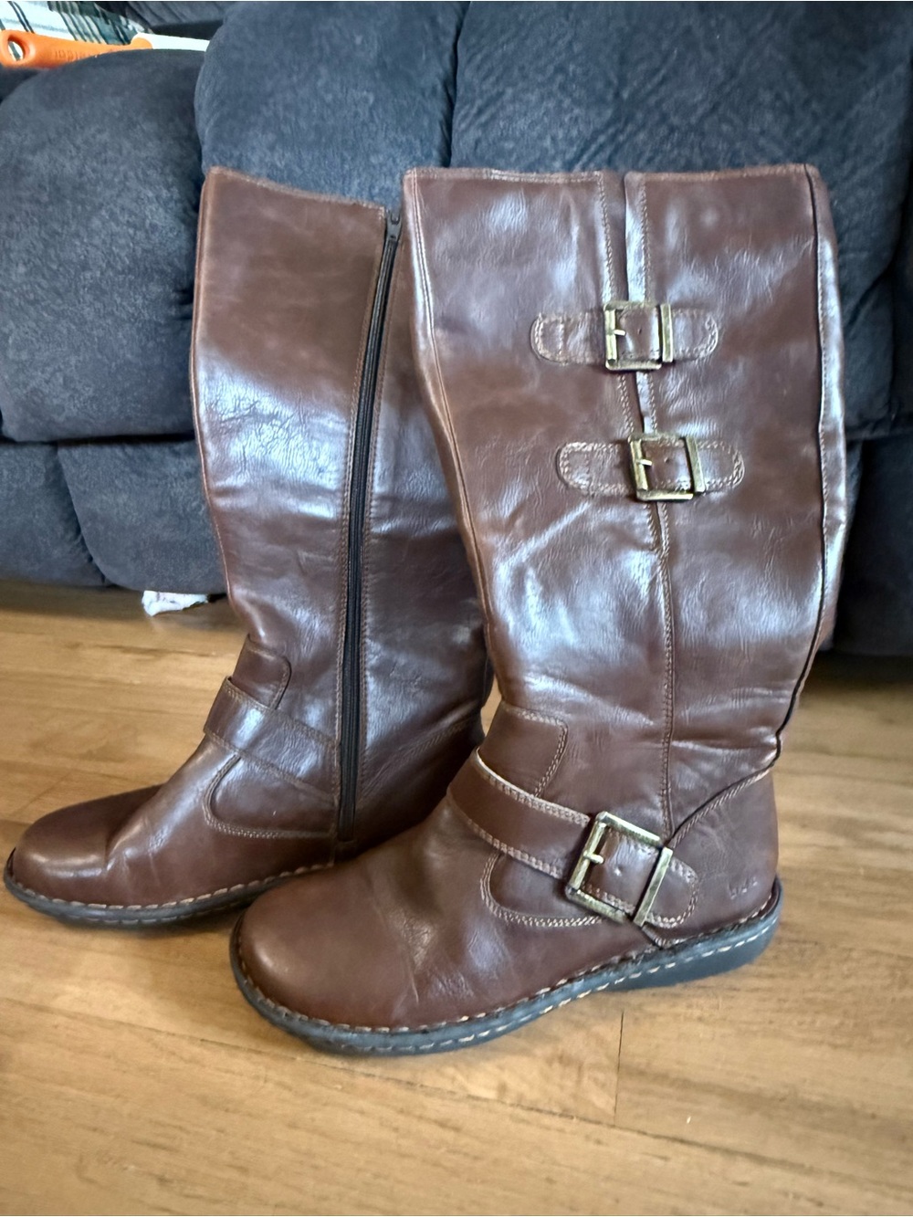 boc Brown Leather Mid-Calf Buckle Boots